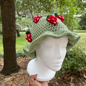 Crochet Strawberry Bucket Hat
